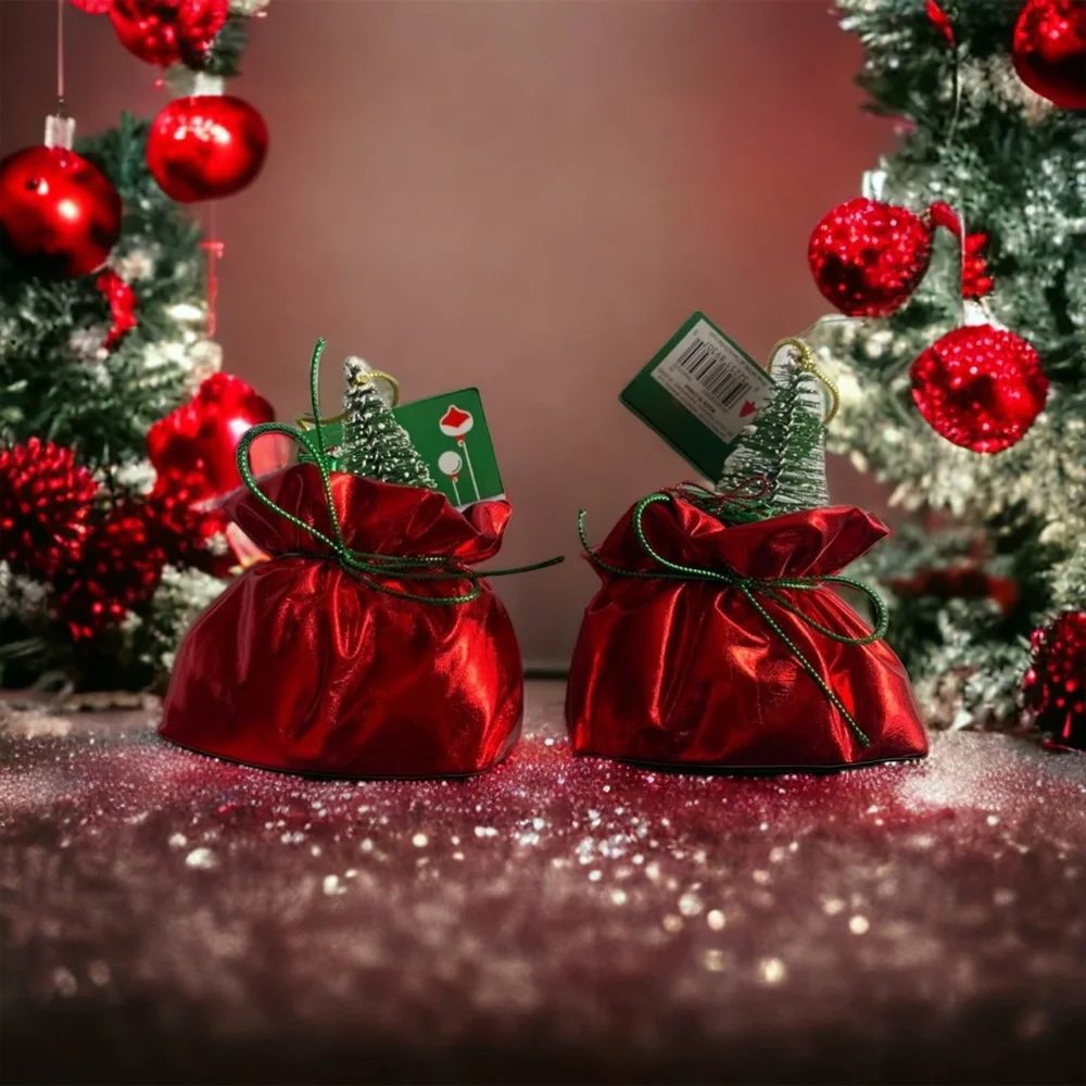 Set Of 2 Christmas tree‎ & gift in a shiny red sack Ornaments